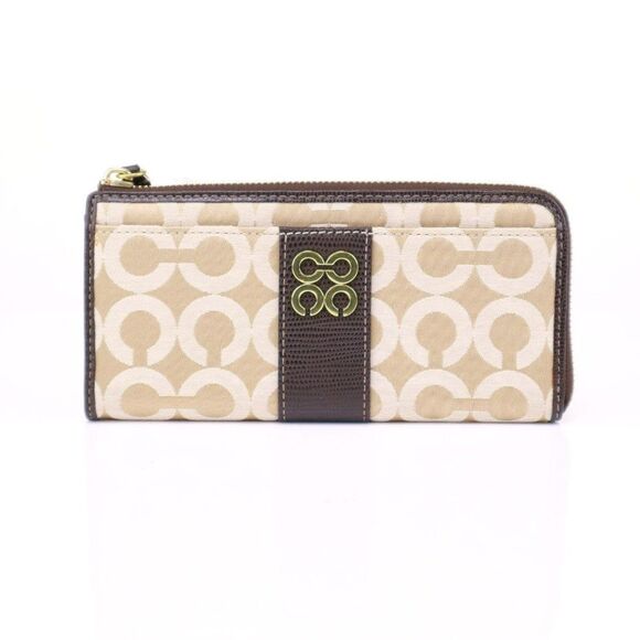 NWT Coach Signature Large Slim Wallet in Khaki Mahogany - Picture 2 of 7